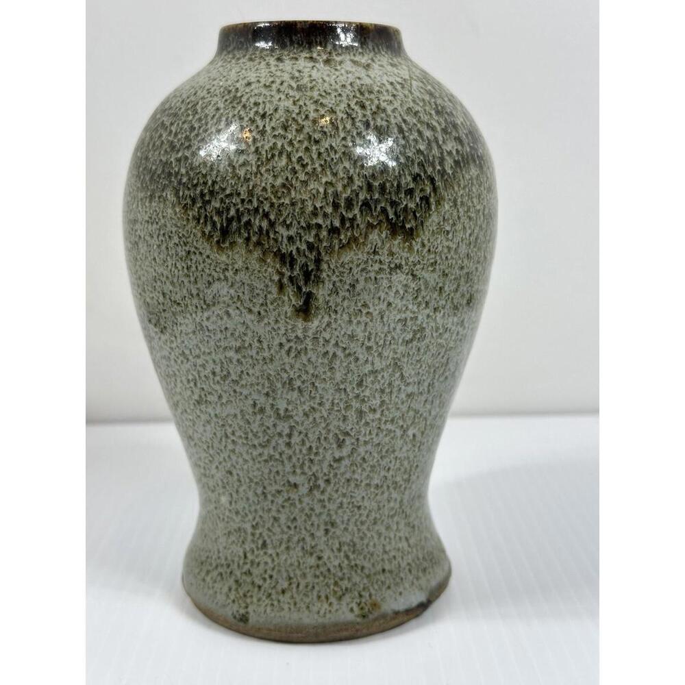 VTG Studio Art Stoneware Pottery Glazed‎ Vase Greens Browns Grays W/Pencil Marks
